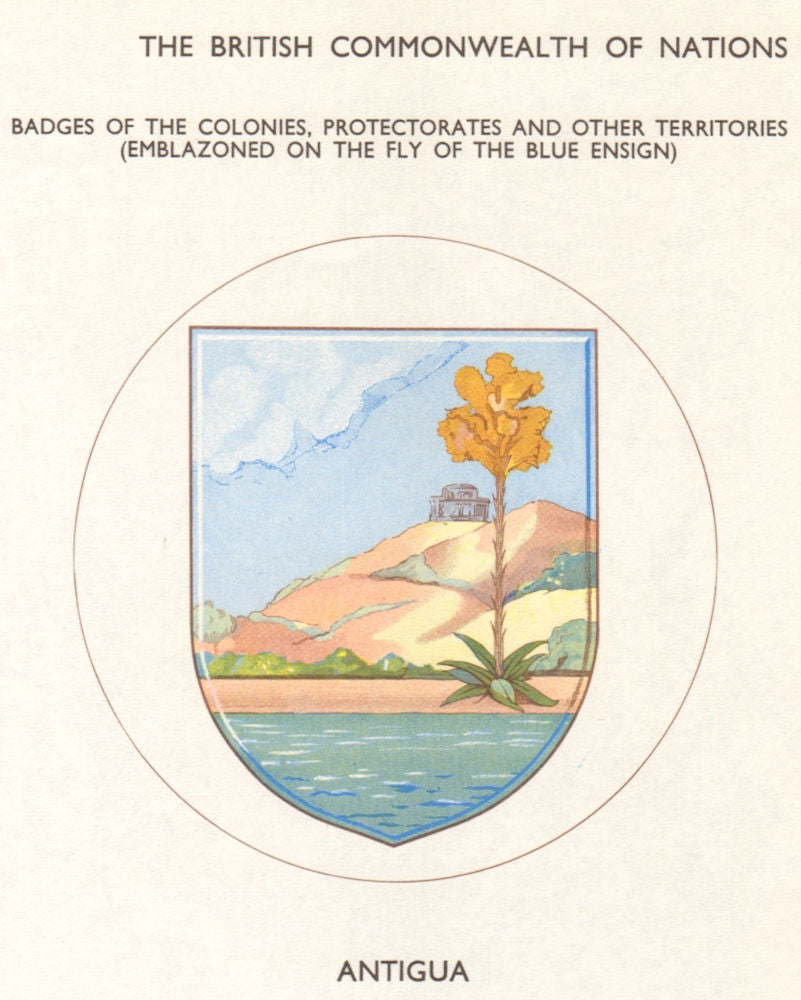 ANTIGUA & BARBUDA FLAGS. Badges. West Indies 1965 old vintage print picture